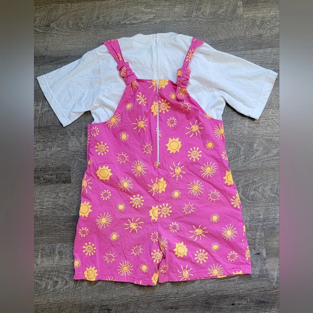 Vintg Early 90's Romper Girls 16/ Women's XS Pink w/90's Style Sun Built-in Tee - Picture 2 of 14